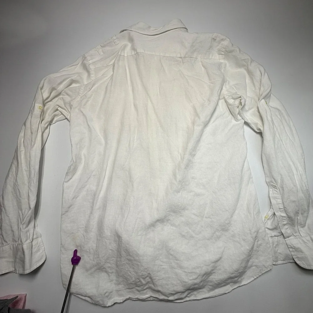 J.Crew Irish Linen Shirt XL Lot Pink Stripe Gray White Baird McNutt